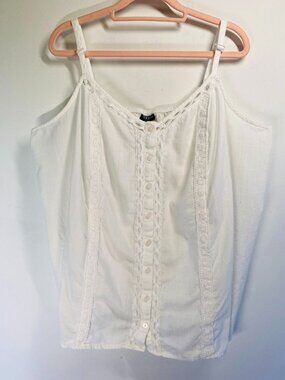 Torrid Womens White Lace-Trim Button-Front Camisole Adjustable Straps Size 2X